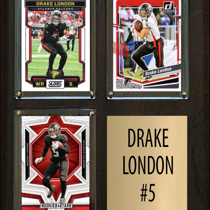 Drake London 3 Card Plaque Donruss Fleer Topps 2023 2024 Atlanta Falcons for wholesale by C And I Collectables