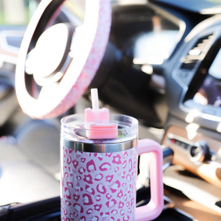 The Front Porch Label – wholesale Car Decorative Charm - Unisex – Pink Leopard Steering Wheel Cover3