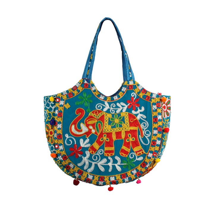 Ladies Embroidered Indian Patchwork Fabric Tote Handbag for wholesale by Nima Accessories Inc
