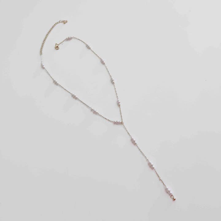 Pretty Simple - Wholesale Y-Neck/Lariat Necklace - Pearly Satisfaction Y Drop Necklace