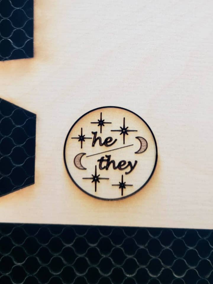 Pronoun Pins She/Her , He/They , She/They , He/Him for wholesale by Adorned Alloys
