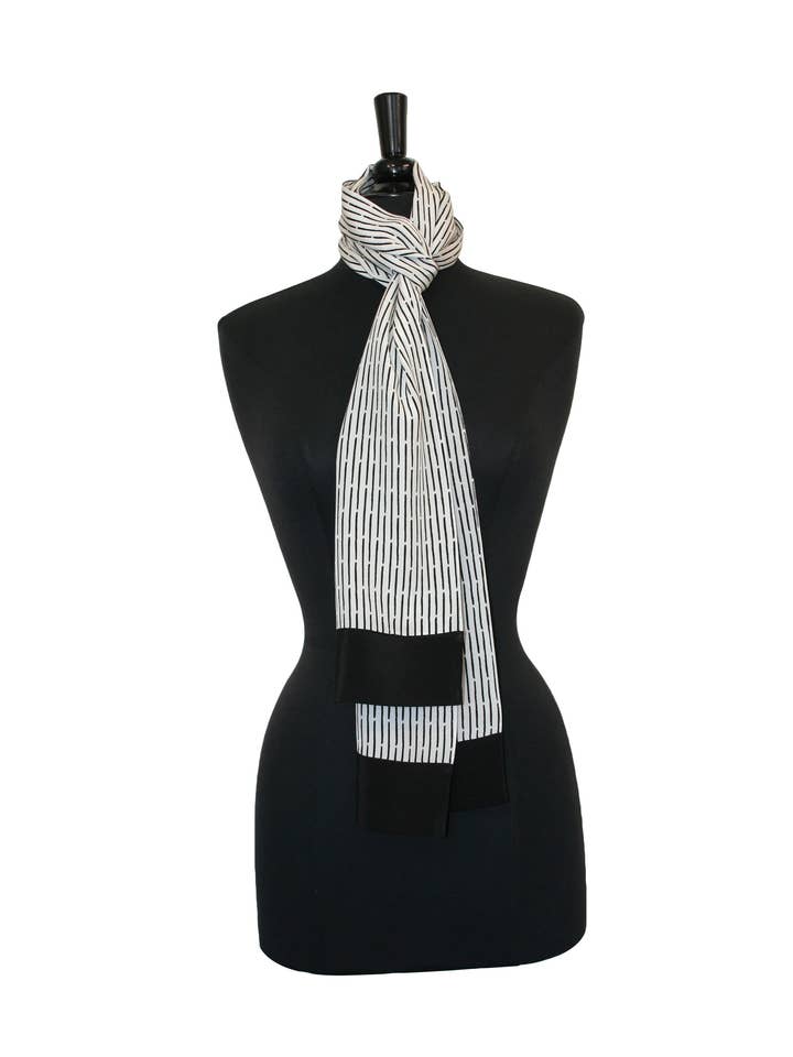 Black and White Crepe Scarf - Bamboo for wholesale by Kavita