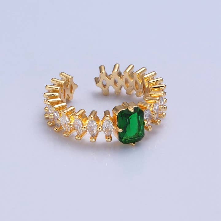 24K Gold Filled Emerald Green Baguette Ring with Clear Marquise Band, Cubic Zirconia CZ Promise Ring O-2289 for wholesale by Aim Eternal