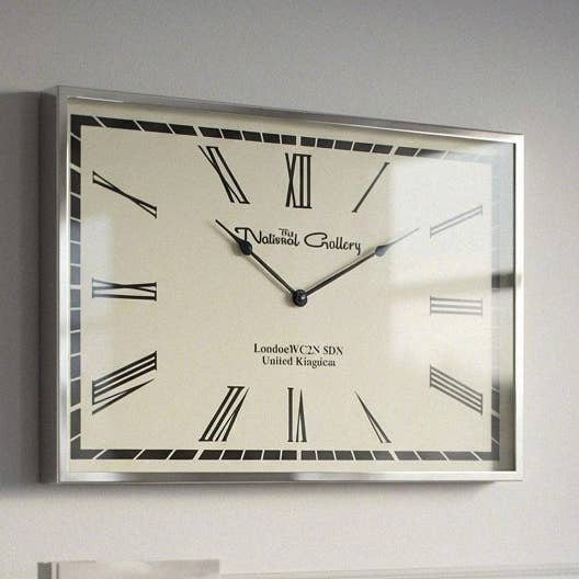 Wandklok Romeinse cijfers, rechthoekig, zilver, glazen voorkant, premium, HxB 51x76 cm voor wholesale door Antikas