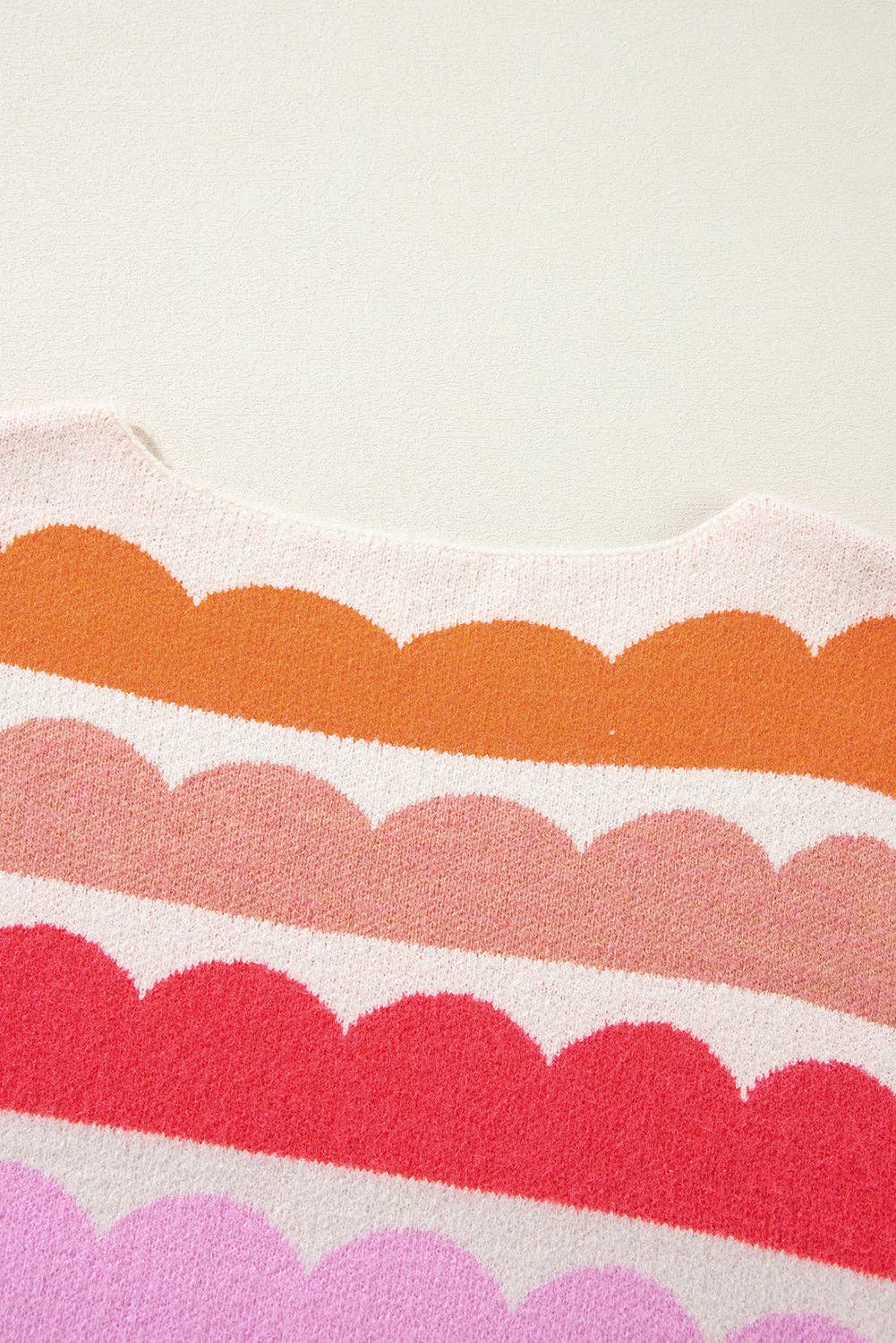 Rose Red Wave Striped Balloon Sleeve Drop Shoulder Sweater for wholesale on Faire5