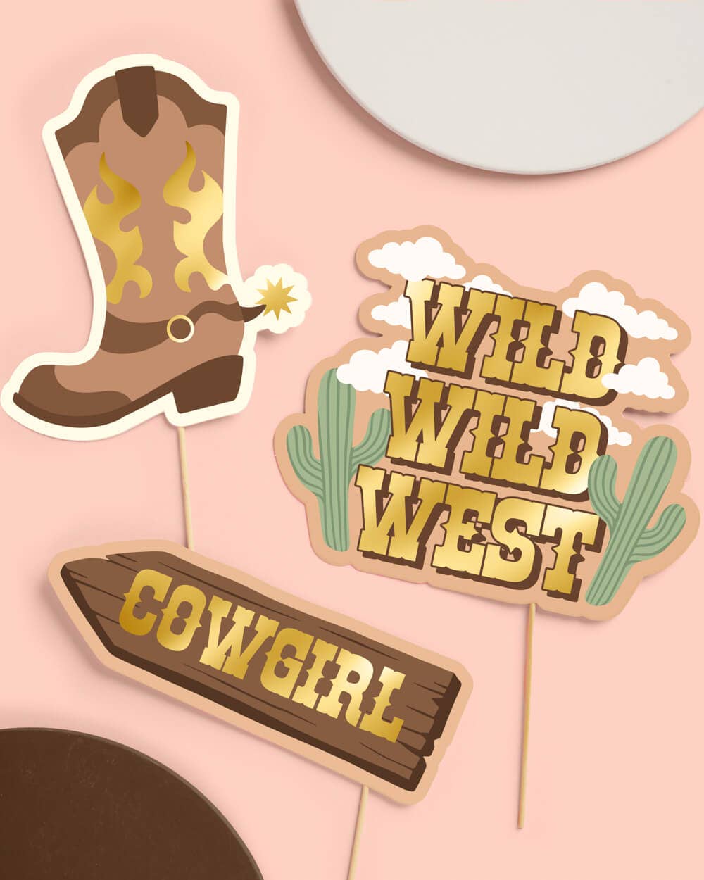Petit Fetti - Wholesale Decal - Party Decorations - Saddle Up Props - 24 pc. photo booth set, western birthday, cowboy1