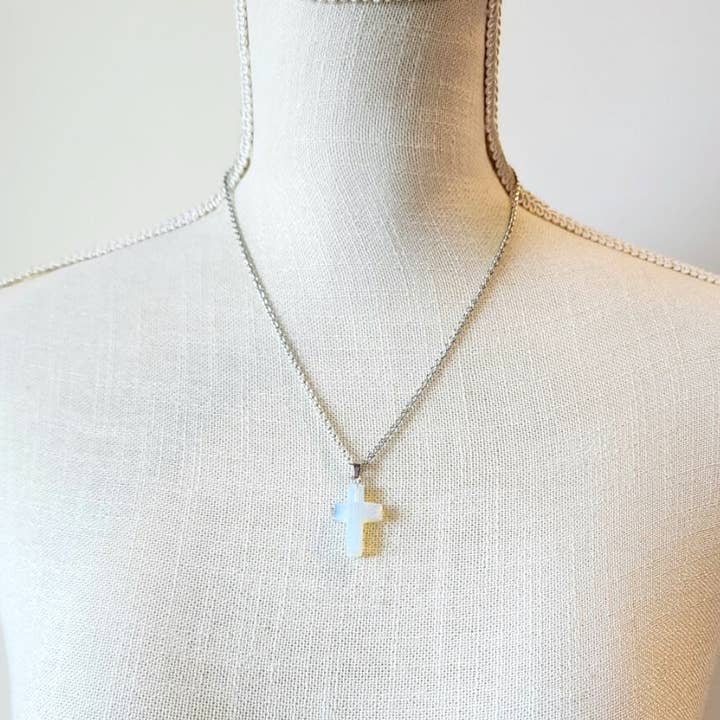 MergingMetals - Wholesale Pendant/Charm Necklace - Gemstone Cross Necklace - Opalite