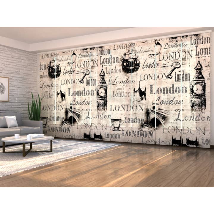 Set of 8 Old London Collage Panel Curtains for wholesale by IlyDecor