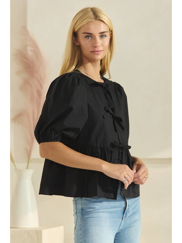 Oddi - Wholesale Blouse - Women's - Solid Cotton Poplin Front Tie Ribbon Blouse1