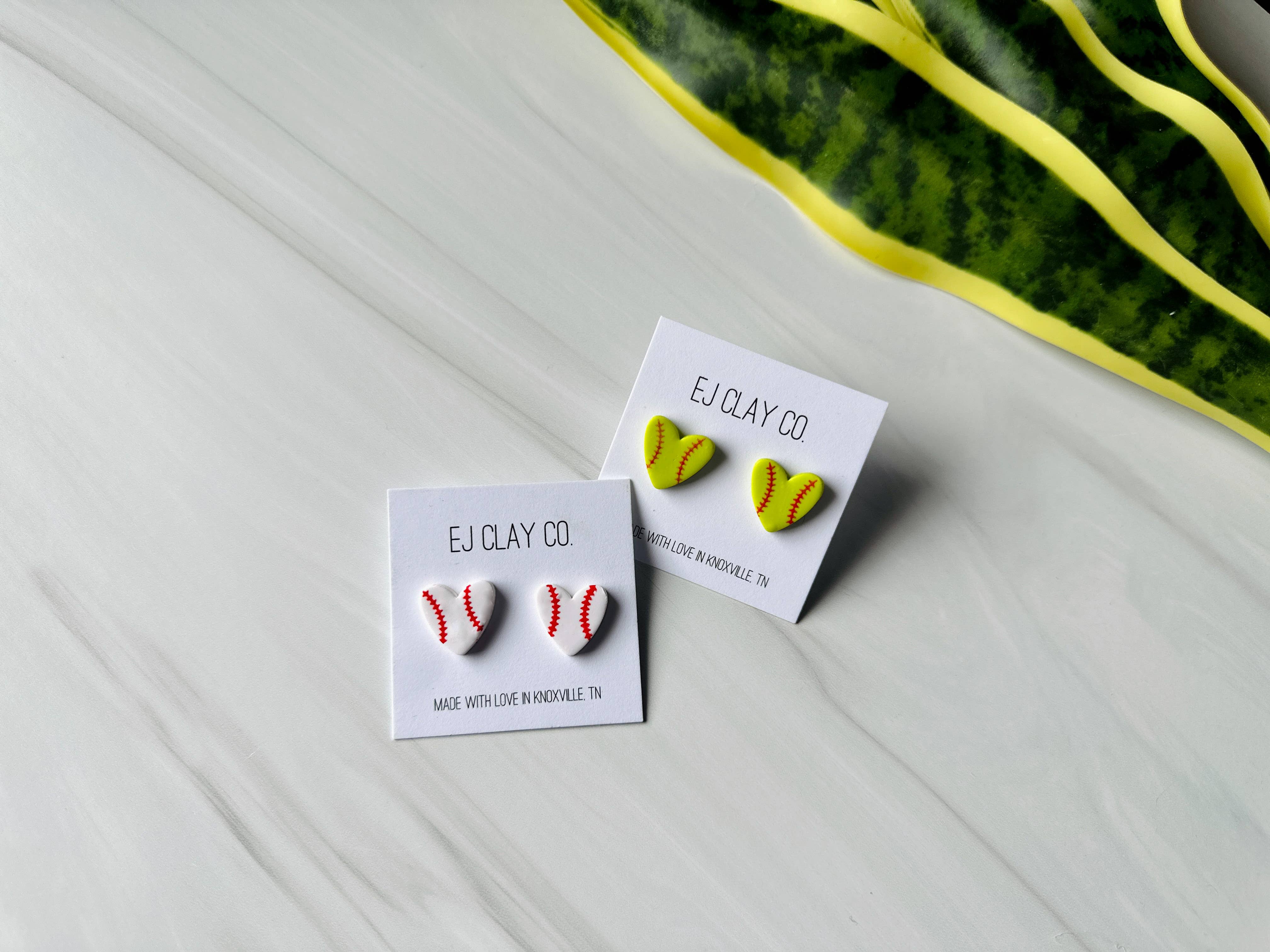 EJ Clay Co - Wholesale Stud/Post Earrings - Heart Baseballs/Softballs1