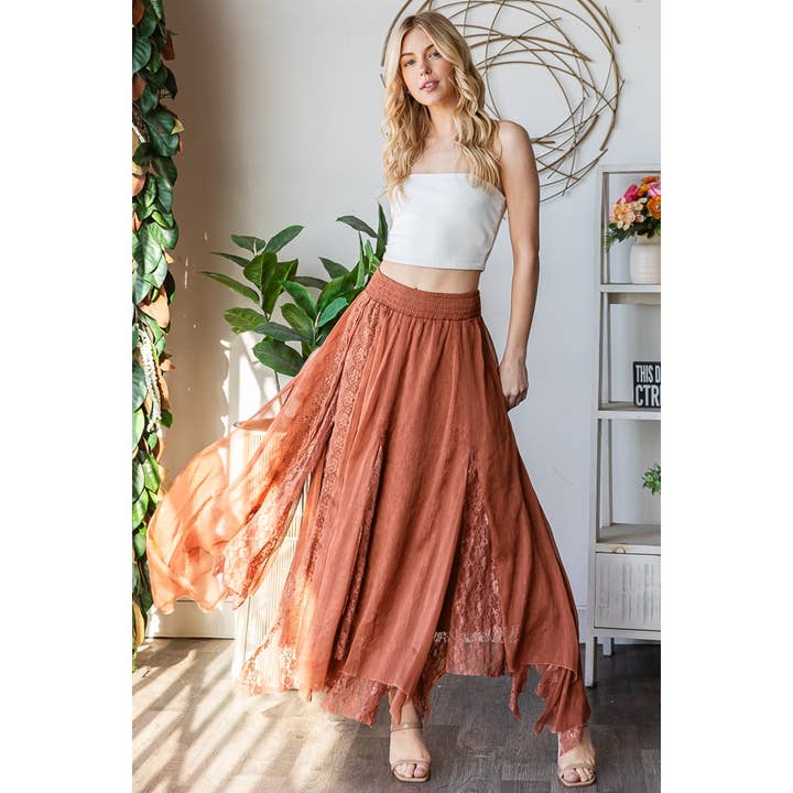 Oli&Hali - Wholesale Skirt - Women's - CHIFFON LACE MIXED OVERLAY A-LINE MIDI SKIRT3