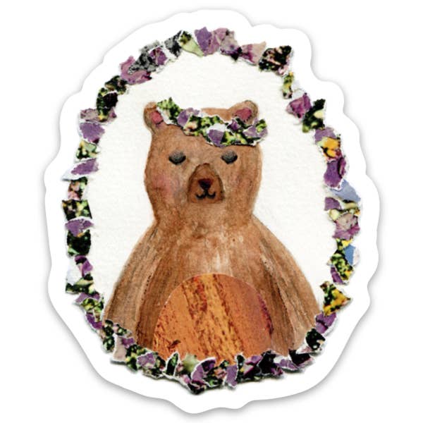 Flower Bear Vinyl Sticker for wholesale by Lionheart Canyon Studio