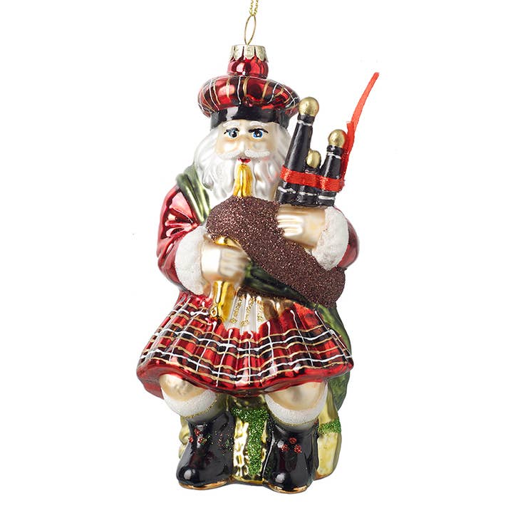 GLASS SANTA WITH BAGPIPES for wholesale by Heaven Sends