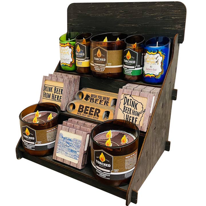 Torched Displays - Wholesale Retailer Display Stand/Case - 3 Step Riser Display Stand for Soaps, Candles and Tumblers