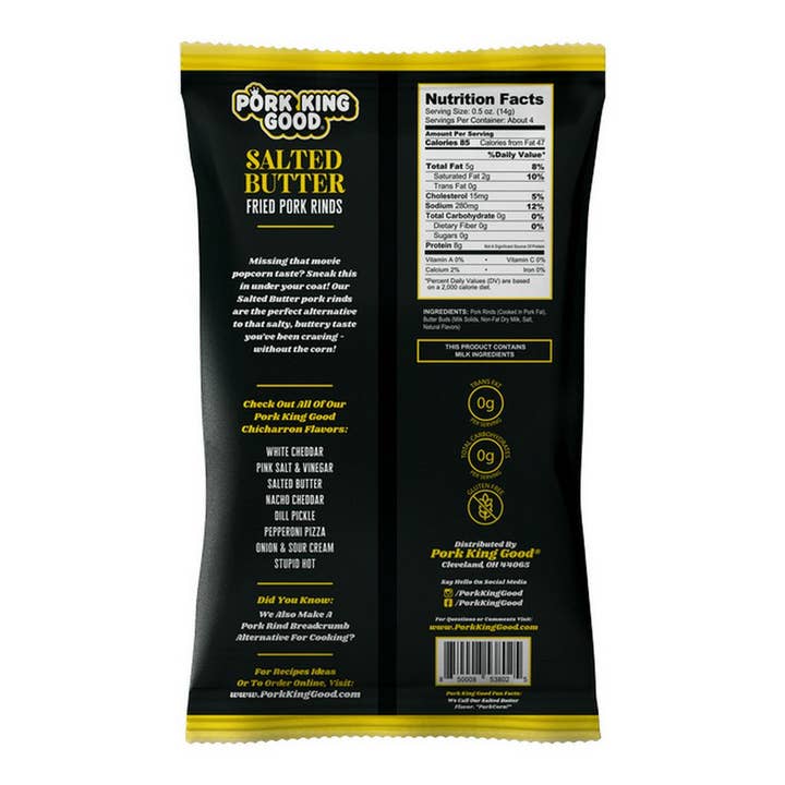 Pork King Good - Wholesale Puffed Snack - Pork King Good Salted Butter Pork Rinds 1.75oz Bag