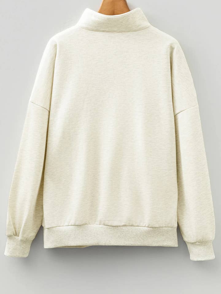 Light Grey Sequin Candy Canes Contrast Collar Patchwork Loose Sweatshir for wholesale on Faire2