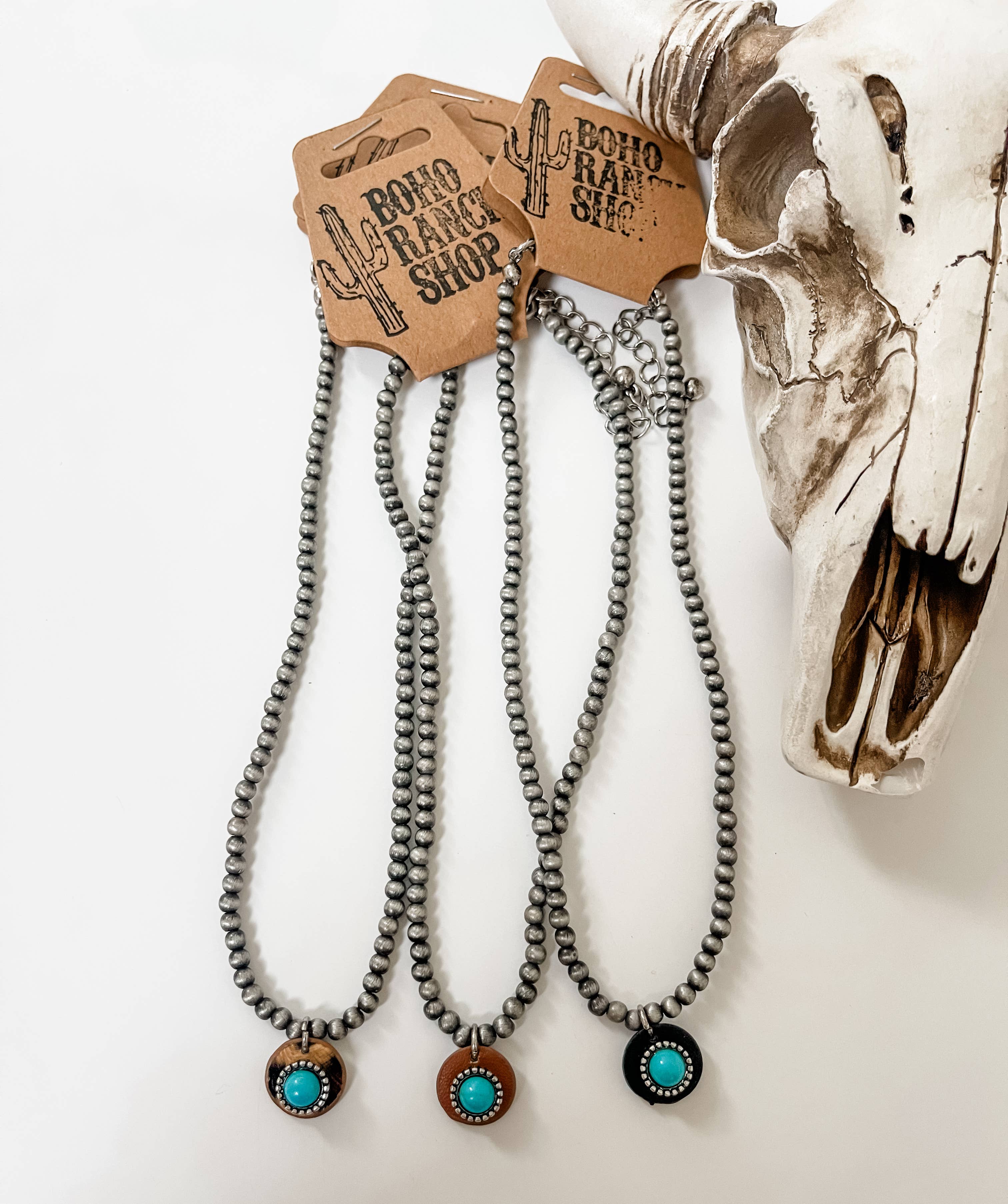 Boho Ranch Shop - Wholesale Choker/Collar - Concho Leather Choker -Turquoise Colored Stone  Bar or Round6