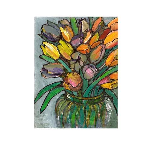 Plant Based Paintings - Wholesale Everyday Greeting Card - Tulips in Glass Vase - A6 Greetings Card1