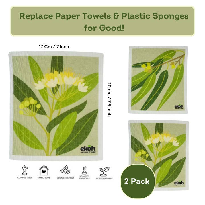 EKOH - Wholesale Theedoek/vaatdoek - Zweedse milieuvriendelijke vaatdoeken 2 stuks. Afdrukken van inheemse planten1