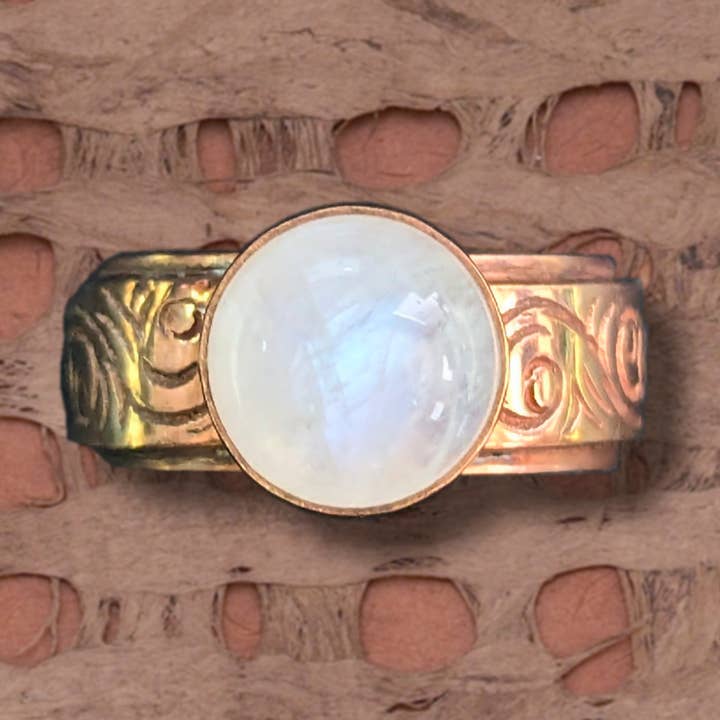 Rainbow moonstone ring copper for wholesale by Tidepool