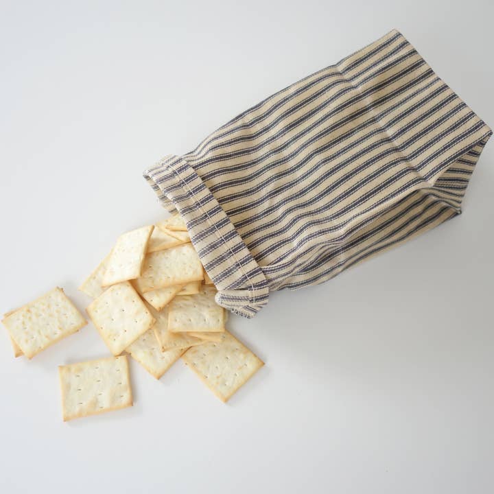 WAAM Industries - Wholesale Lunch Bag/Box - Kids - SALE Eco-Friendly Snack Bag, Navy Ticking