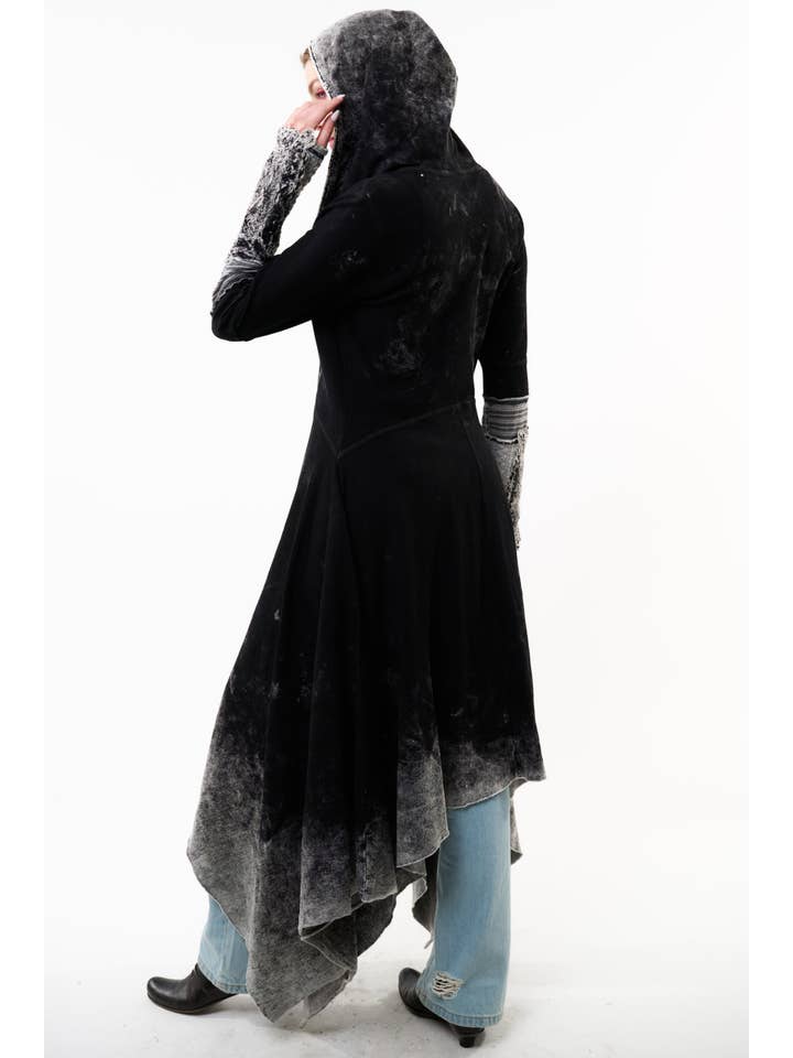Black Acid Wash Forest Goddess French Terry Coat for wholesale on Faire