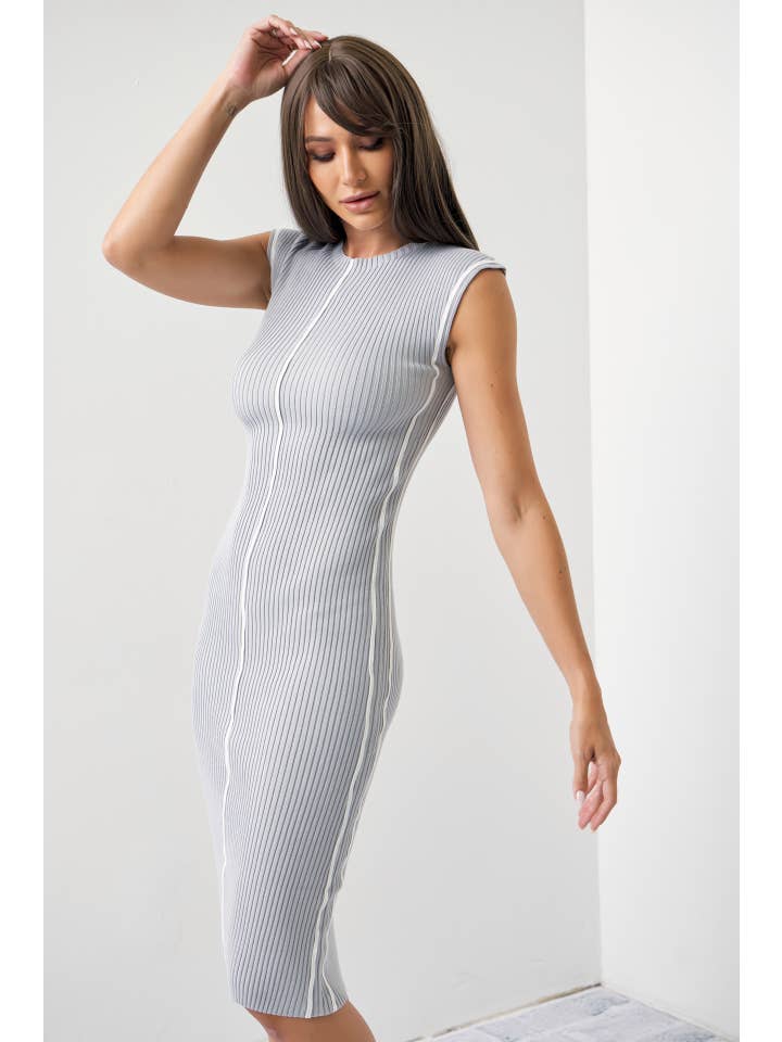 RIVIR - Wholesale Dress - Women's - Hattie Knit Slvls Midi Dress With Contrast Stripe