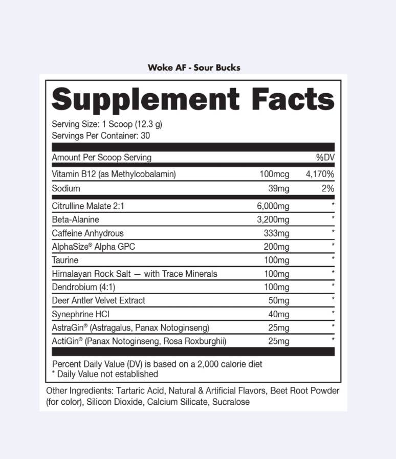 Bucked Up - Wholesale Oral Supplement/Vitamin - Woke AF Pre-Workout [30 Serv]14