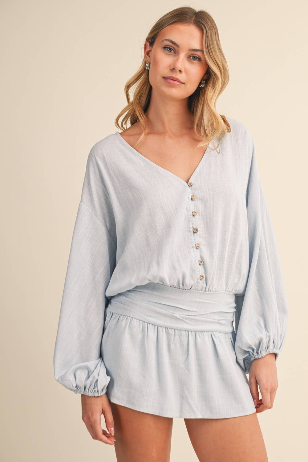 Klesis - Wholesale Romper - Women's - IR2396 LINEN LONGSLEEVES ROMPER0