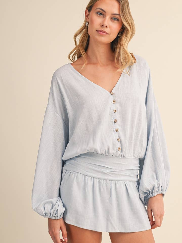 IR2396 LINEN LONGSLEEVES ROMPER for wholesale by Klesis