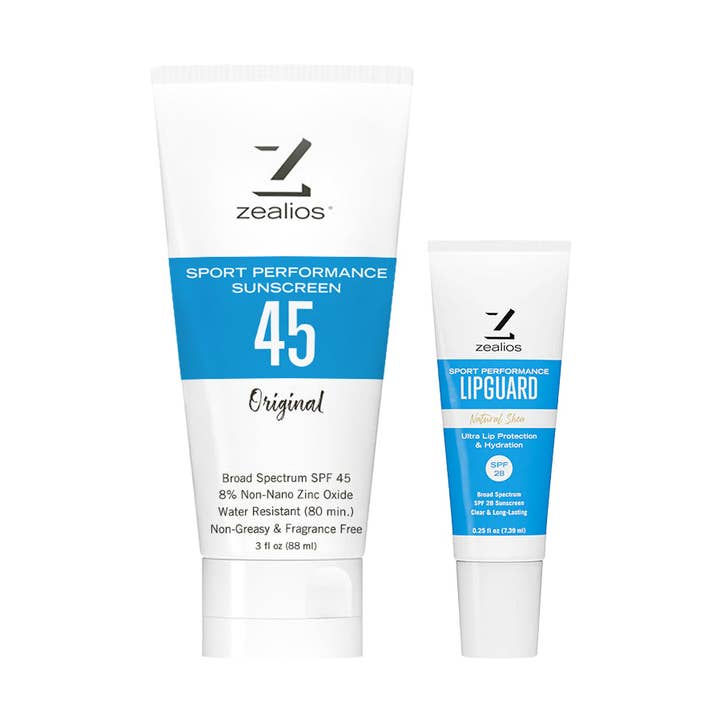 Sport Performance SPF 45 Sunscreen + LipGuard SPF 28 Lip Balm for wholesale by Zealios