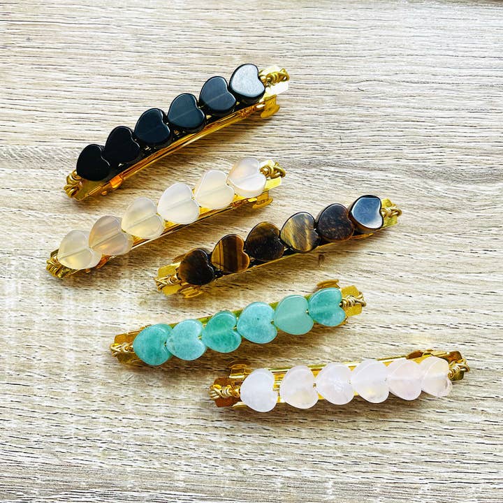 Small hearts natural stone clip for wholesale by YSIE