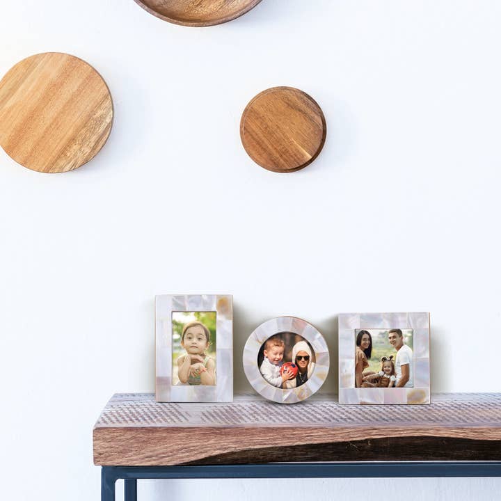 Baby Picture Frames Mother of Pearl Collection in White, Set of 3 – Wholesale picture frames for wholesale by Muqeem & Brothers