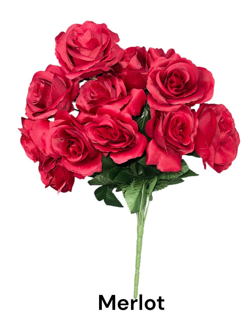 Thompson Wholesale - Wholesale Artificial Flowers - Color Fast Lillian Open Rose Bush (30 PK)22