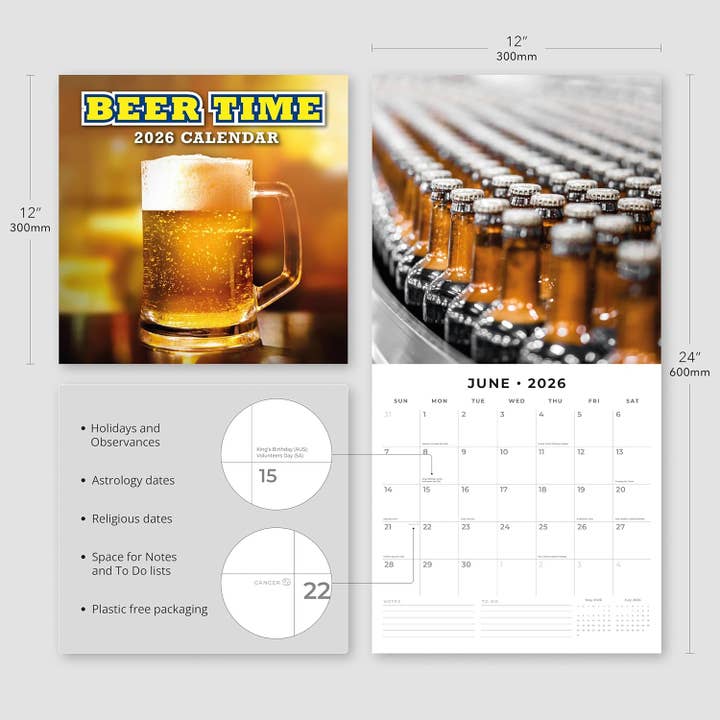 MiddleGift - Wholesale Calendar - Red Robin 2026 Beer Time Monthly Wall Calendar2