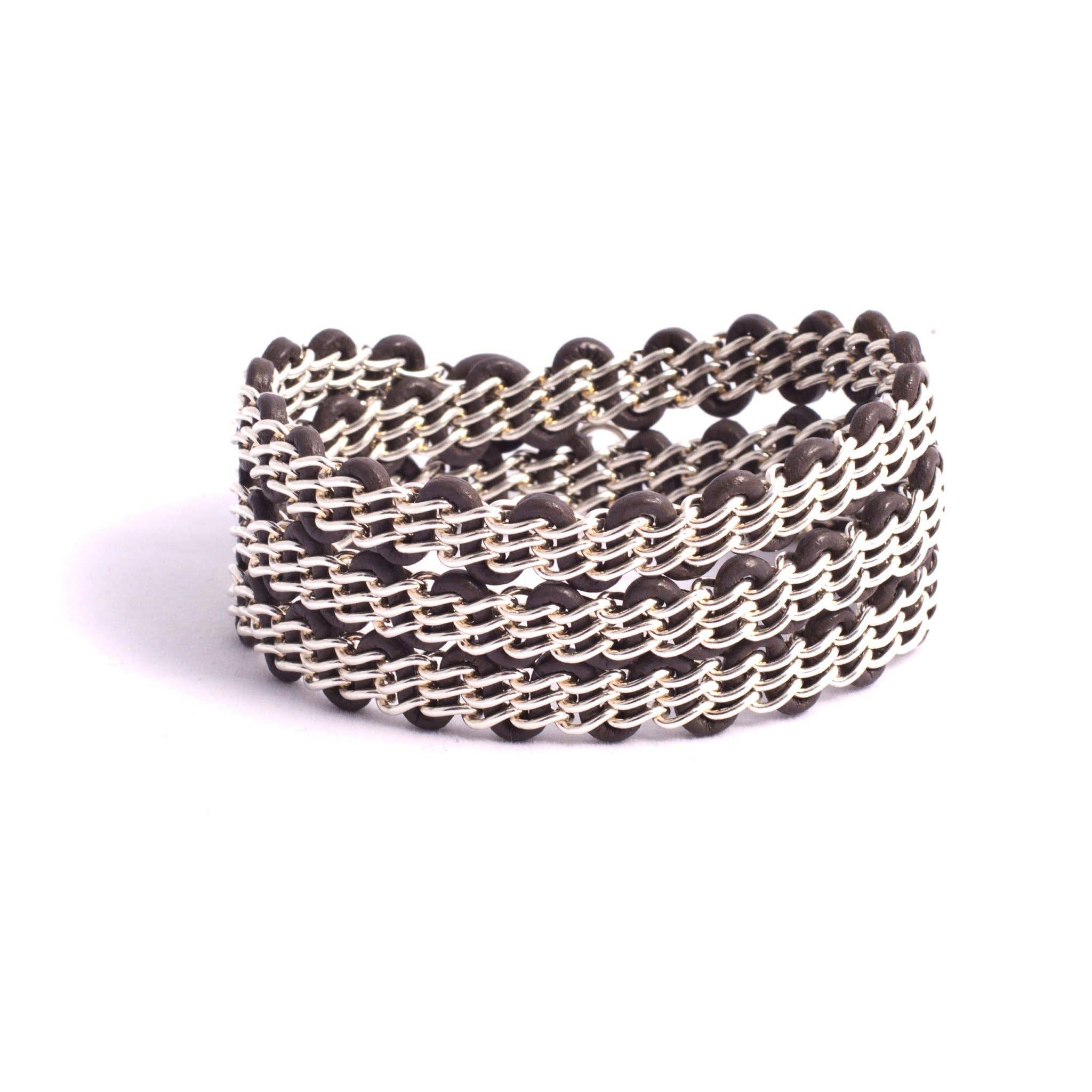 Solid Design Studios - Wholesale Link & Chain Bracelet - Braemar Wrap Bracelet — Sterling Silver Chain on Grey Leather