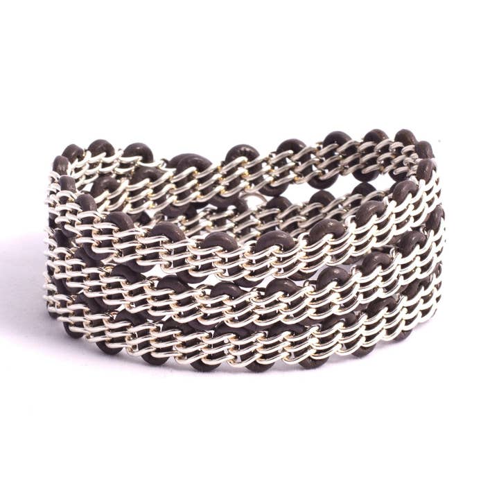 Solid Design Studios - Wholesale Link & Chain Bracelet - Braemar Wrap Bracelet — Sterling Silver Chain on Grey Leather0