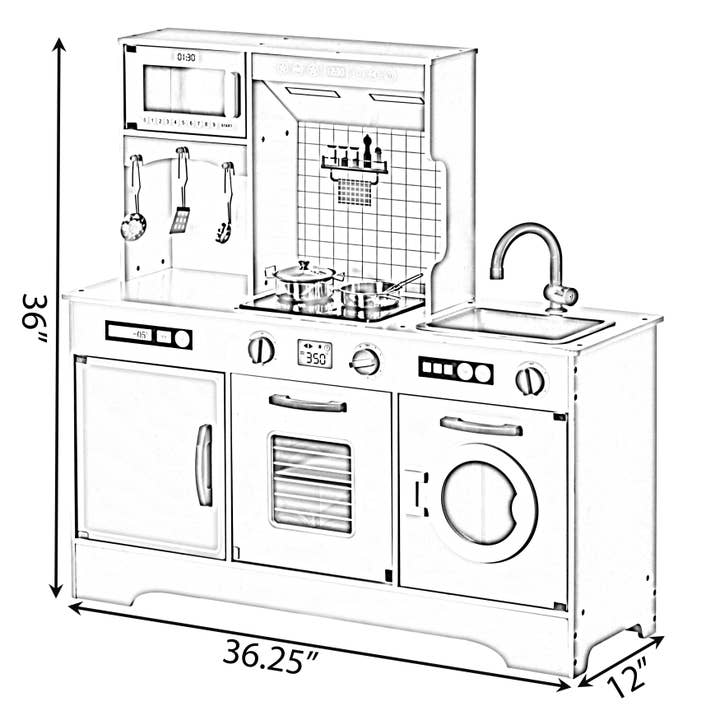 Quickway Imports - Wholesale Toy set – Kids - Wooden Play Kitchen Toy, Light on Microwave, Cabinet, Washer5