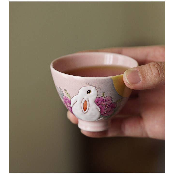 Gohobi Hand-painted Rabbit Pink Tea Cup for wholesale by Gohobi (We cover U.S. import duties)