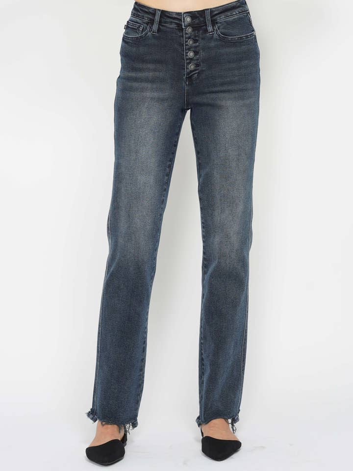 High Waisted Button Fly Hem Distressed Straight for wholesale by Judy Blue Jeans