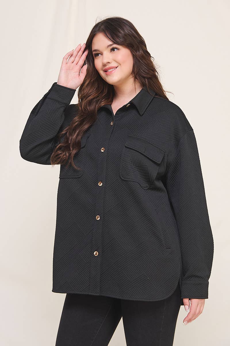Allie Rose - Wholesale Button Down Shirt - Women's - Plus Size Jacquard Knit Shirt0