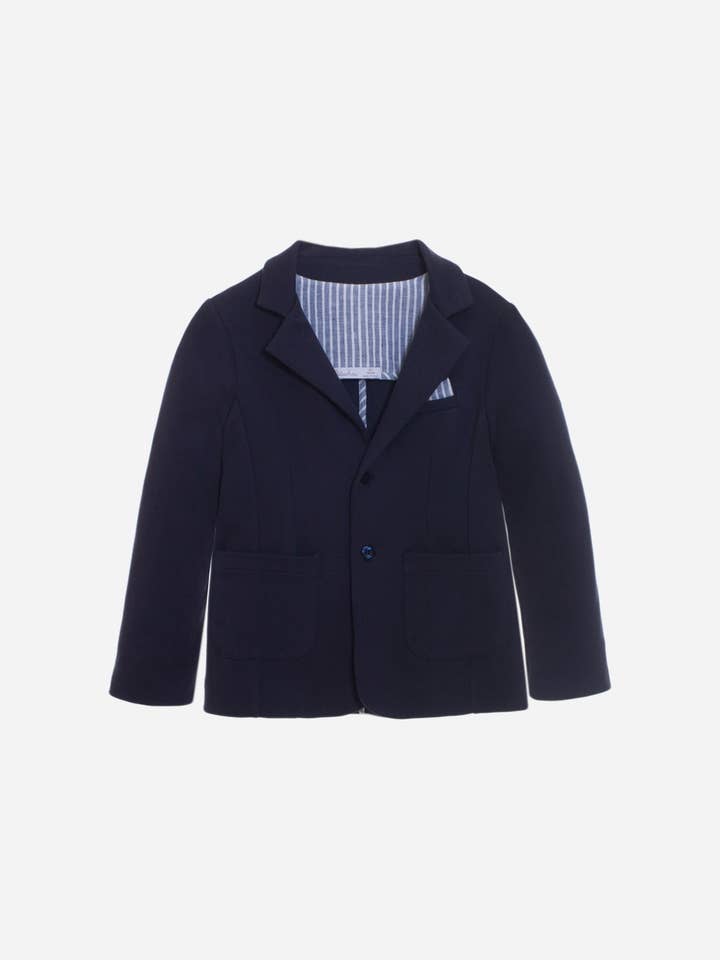 Blazer garçon bleu marine en interlock pour la vente par Patachou
