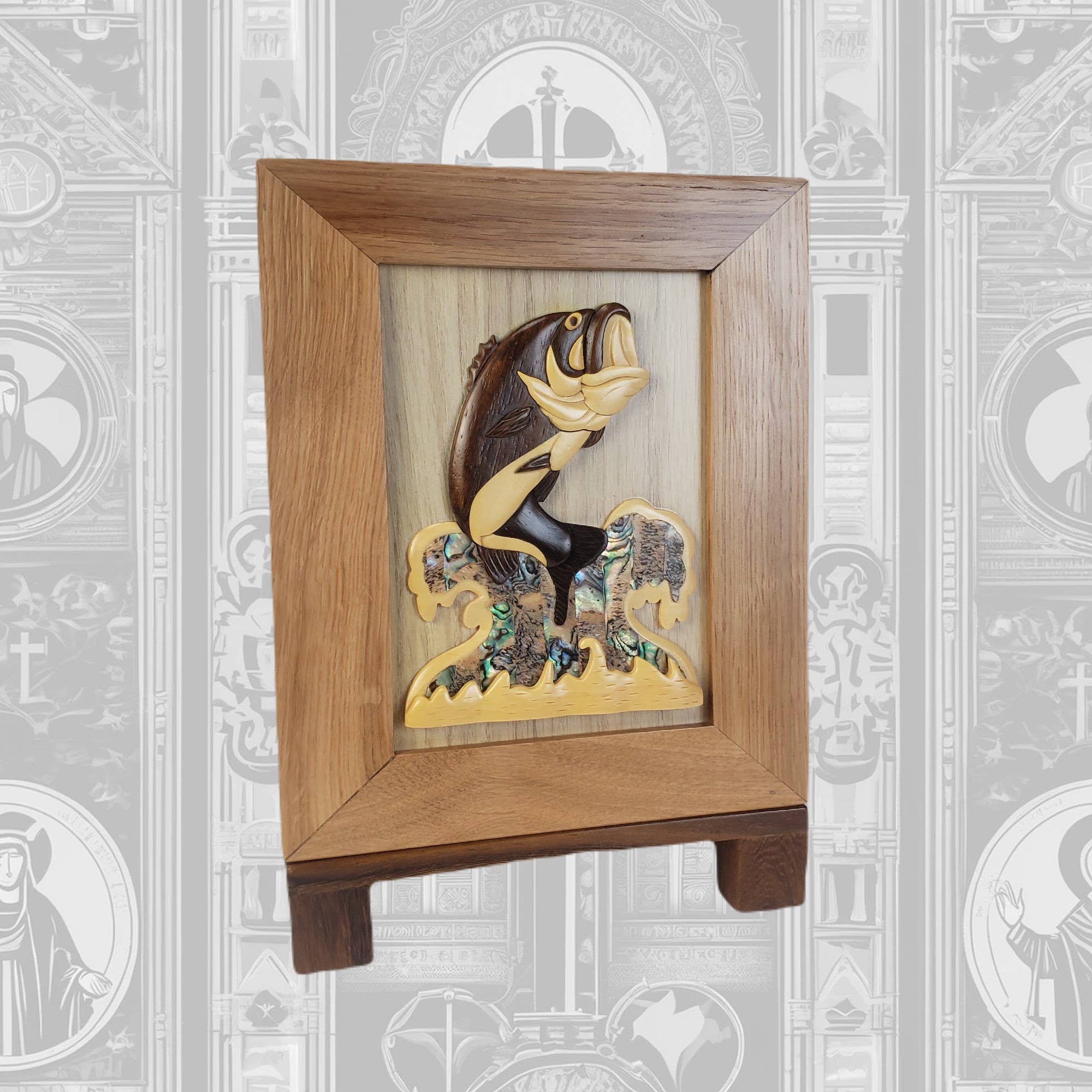 Positive Urns - Wholesale Urn - Largemouth Bass Urn - Hand-crafted wood and abalone shell