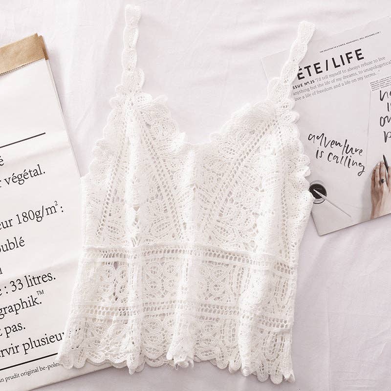 Funkyrel® Atzbranding Limited - Wholesale Camisole - Women's - Solid Color Crochet Lace Hollow Camisole Top0