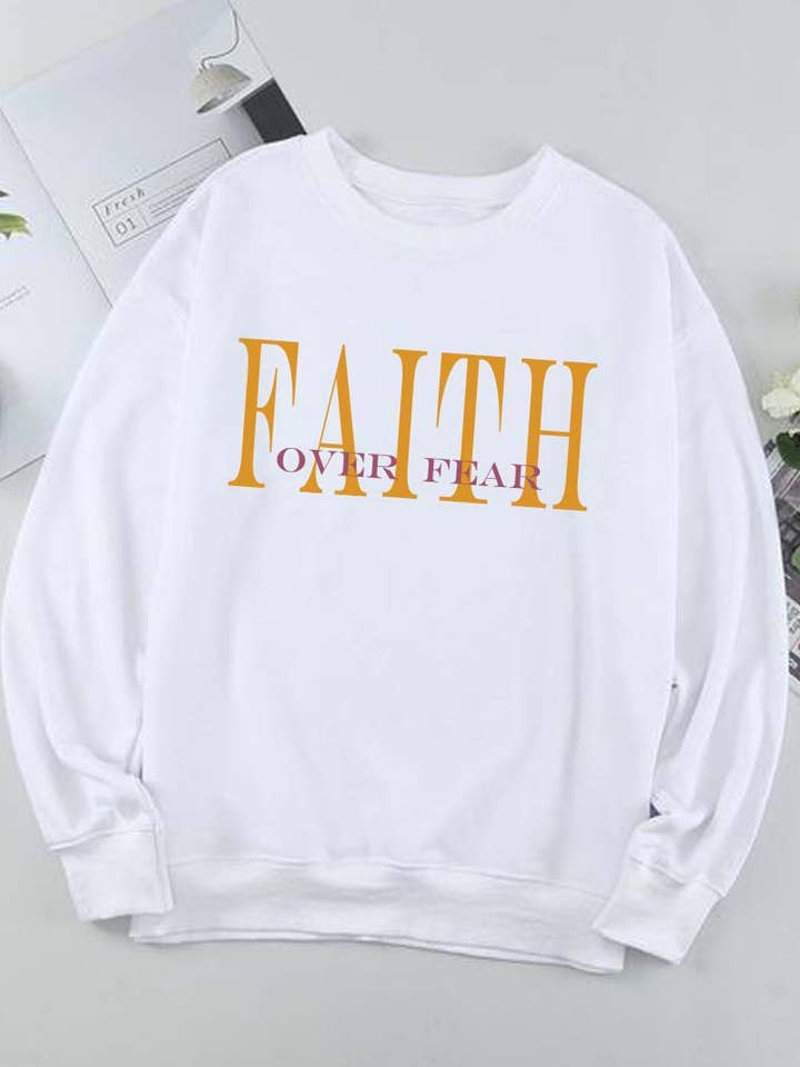 M7605-SW FAITH OVER FEAR graphic sweatshirts for wholesale by HARANG