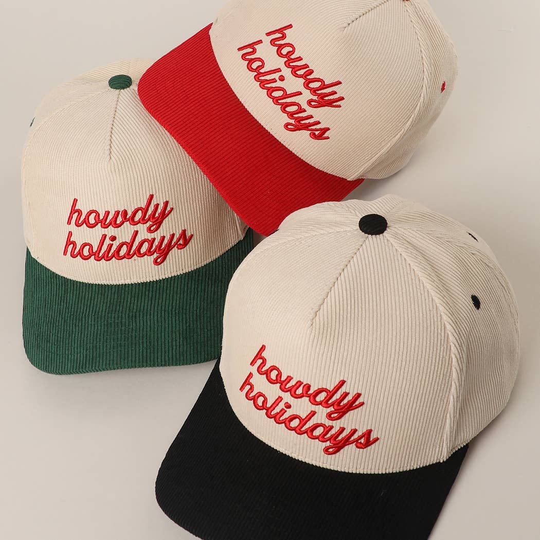 Fashion City - Wholesale Truckerpet - Dames - Howdy Holidays 3D Tekst Borduurwerk Corduroy Hoed2