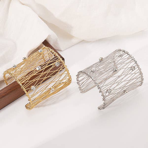 UZ Wholesale Store - Wholesale Cuff Bracelet - Geometric Rhine Stones Ringent Bracelet Accessories6