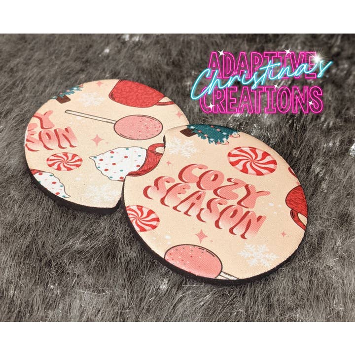 Cozy Season Christmas Coffee Car Coaster set (absorbent) for wholesale by Christina's Adaptive Creations