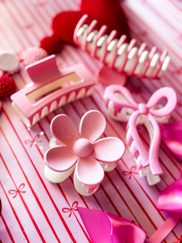 Pink & White Two Toned Claw Clips • 4 Styles for wholesale by Ruby Red Threads