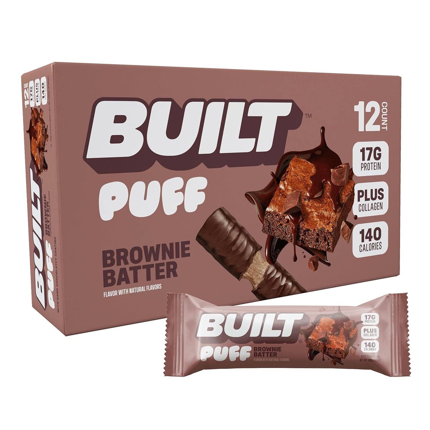 L&F Universal Goods - Wholesale Snack Bar - BUILT PROTEIN BAR PUFFS 12/40G BROWNIE BATTER GOLITN FREE0